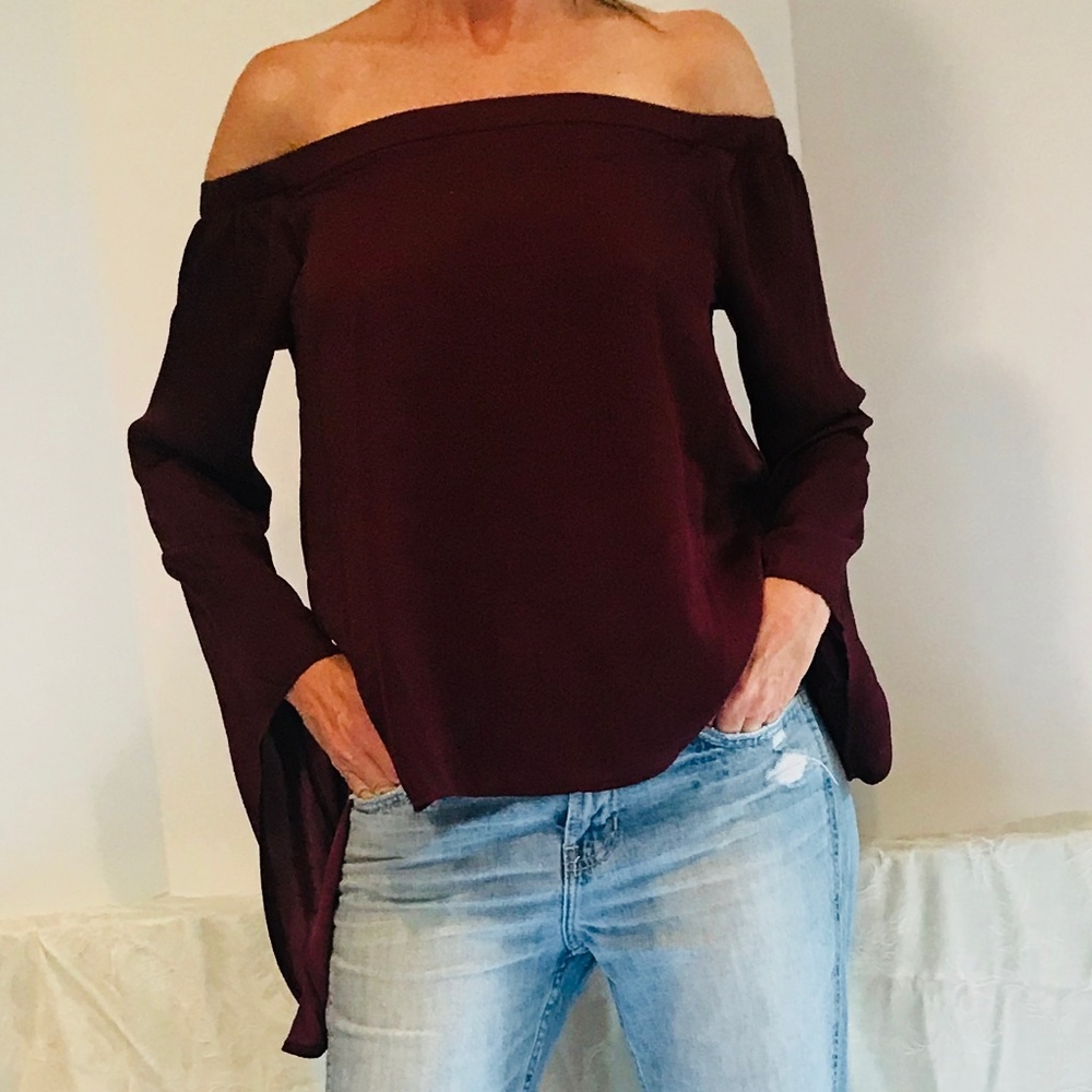 Flared sleeve off the shoulder top
